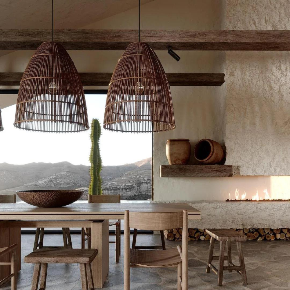 Lampe en rotin naturel rustique