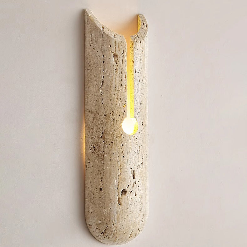 Traditional Japanese Natural Travertine Elliptical Wall Lamp