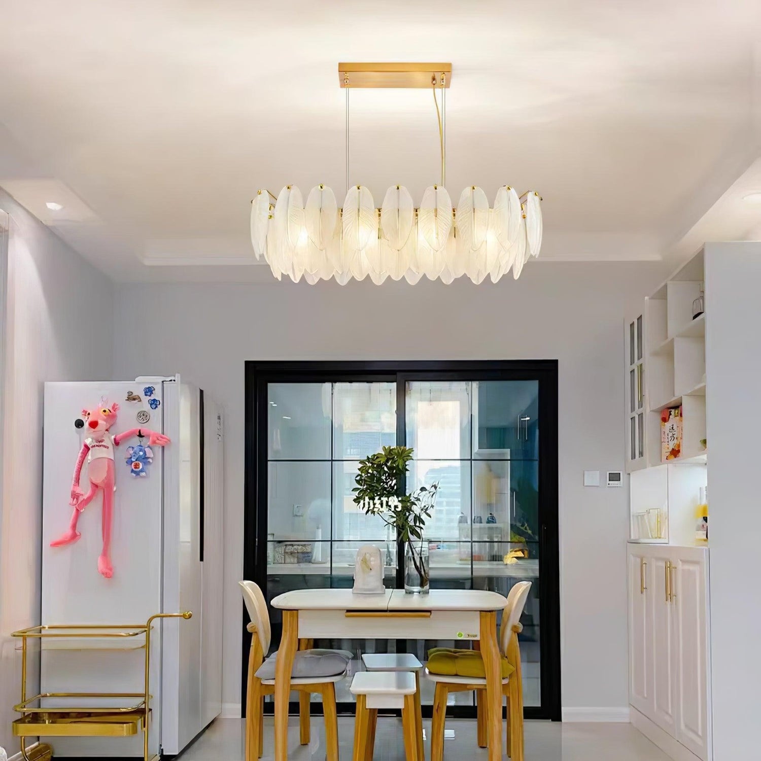 Luxury Gold Glass Feather Chandelier