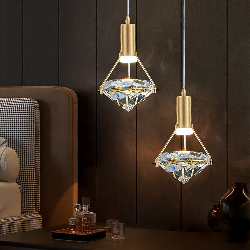 Diamond-Shaped Copper Crystal Pendant Lamp