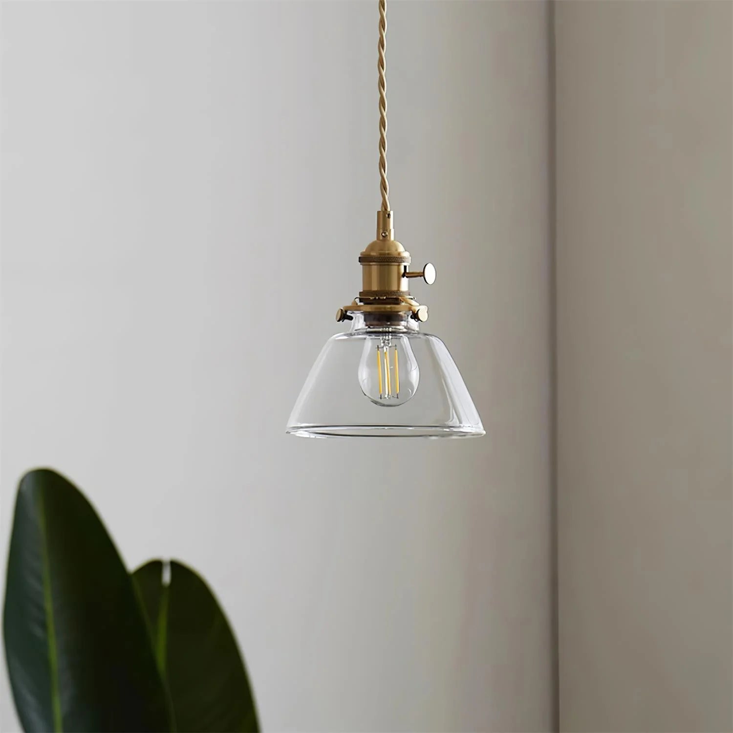 Jasmine Vintage Brass Glass Pendant Light