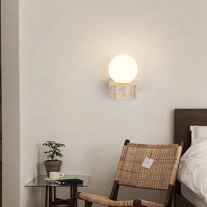 Natural Travertine Hemisphere Wall Sconce