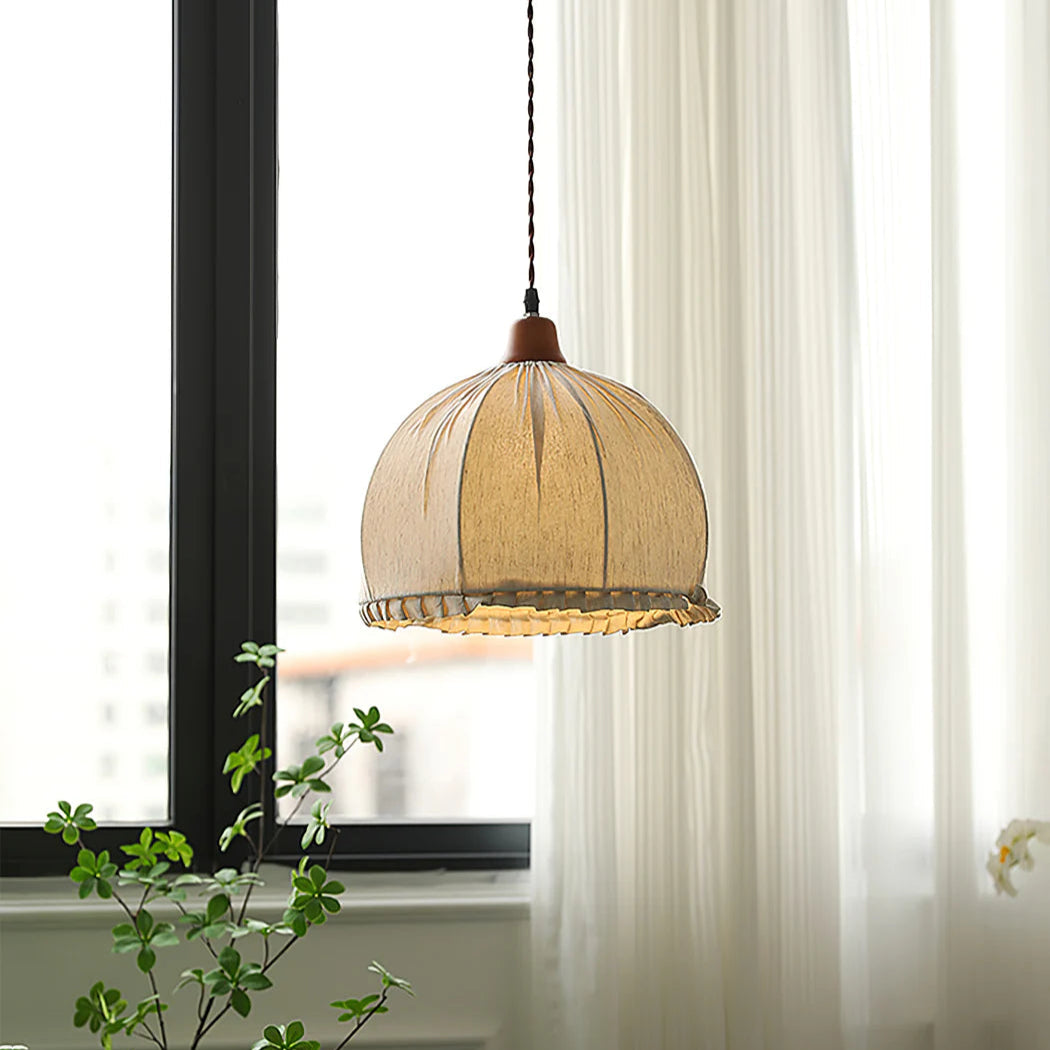 Tally Wood Japandi Linen Pendant Light