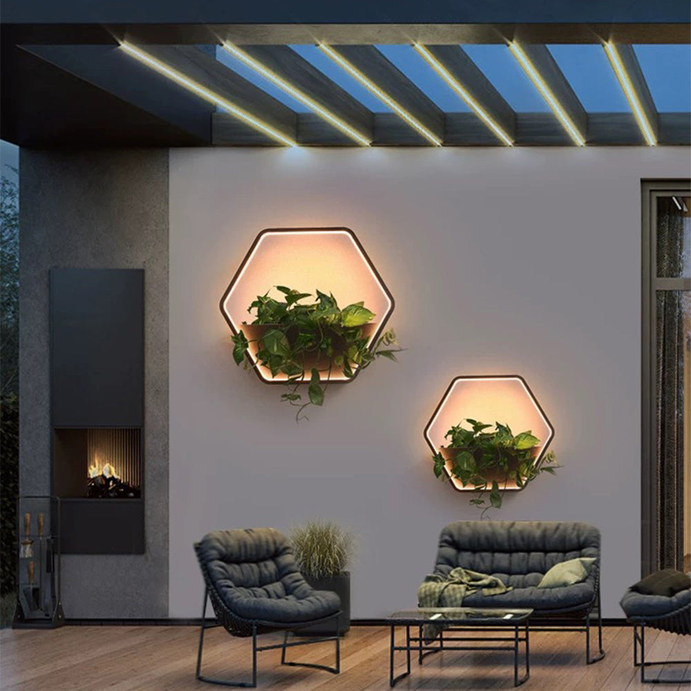 Minimalist Hexagonal Ring With Shelf Outdoor Lamp