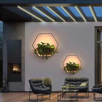 Minimalist Hexagonal Ring With Shelf Outdoor Lamp