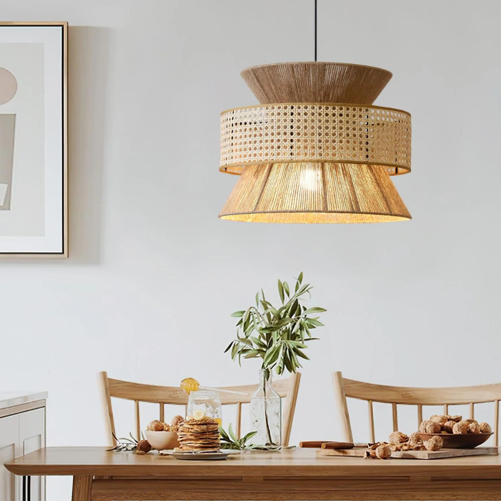 Rattan Veil Pendant Lamp - Handwoven Hemp Rope