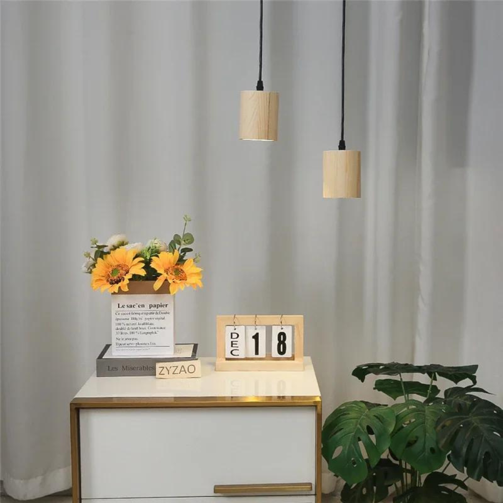 Elegant Wooden Cylinder Pendant Lamp