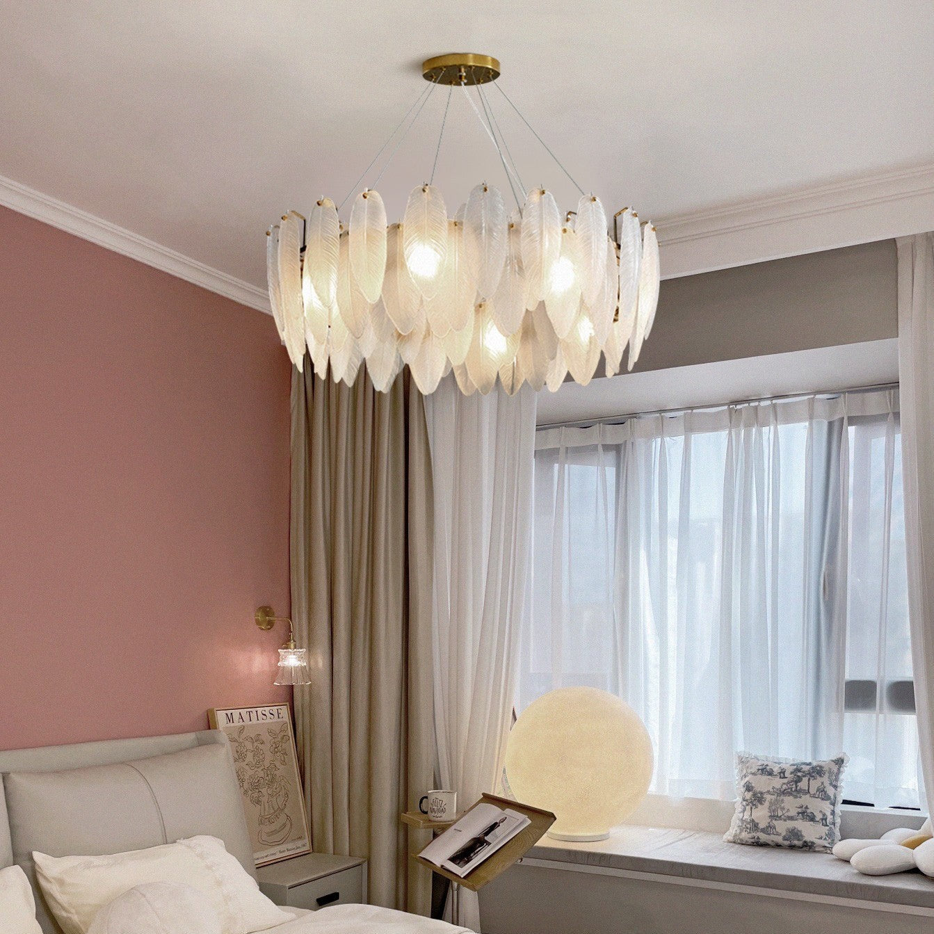 Luxury Gold Glass Feather Chandelier