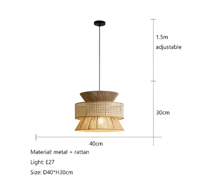 Lampe à pendentif en voile de rotin en corde de chanvre tissée à la main