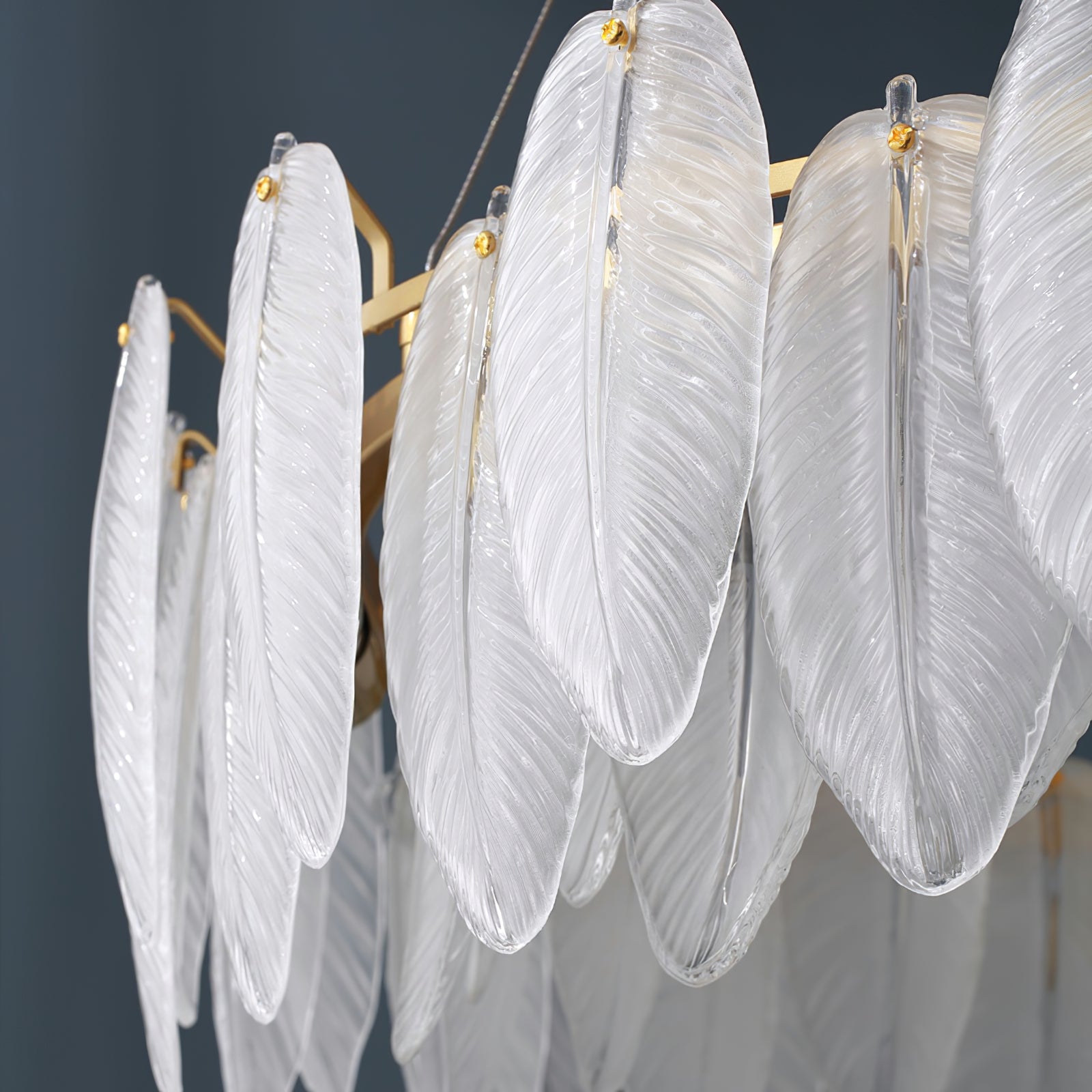 Luxury Gold Glass Feather Chandelier