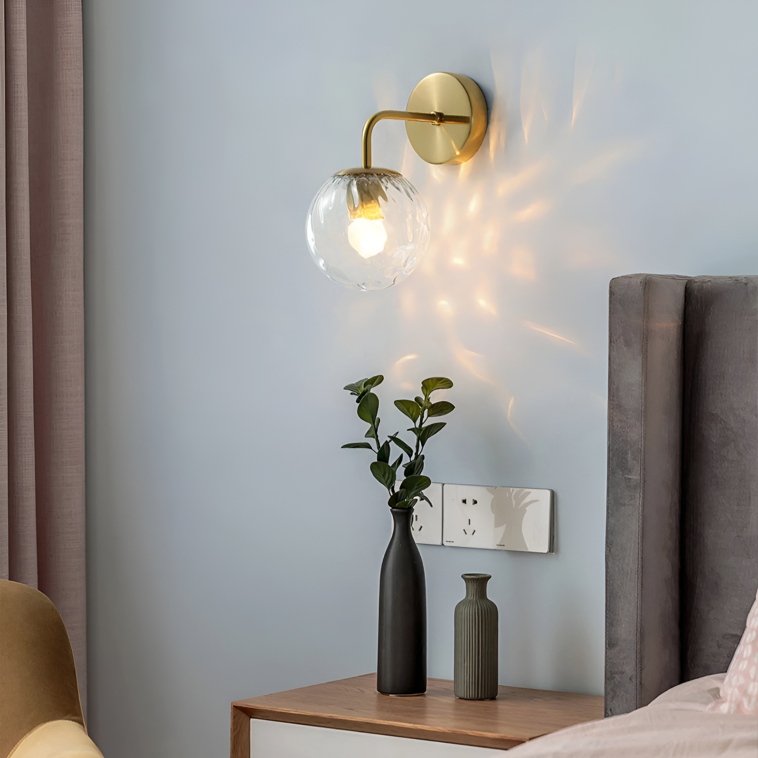 Modern Retro Rippled Glass Sphere Wall Lamp