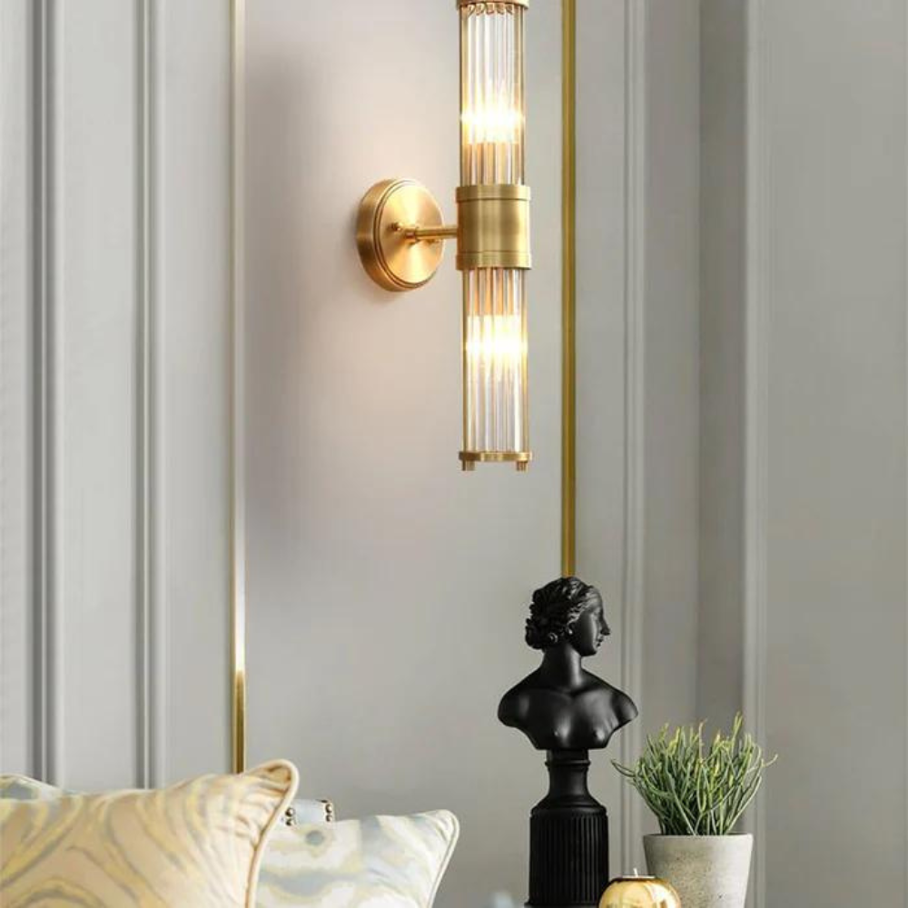 Elegant Brass and Crystal Glass Wall Lamp