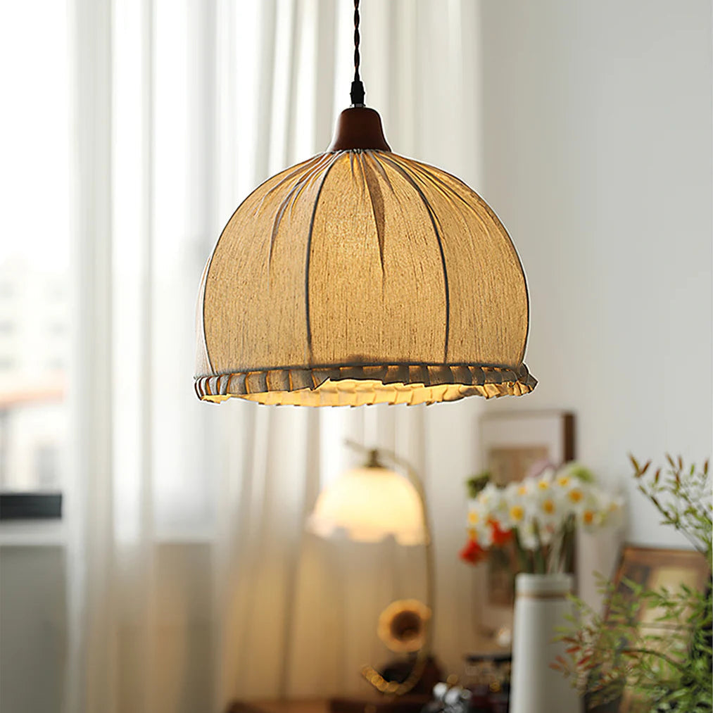 Tally Wood Japandi Linen Pendant Light