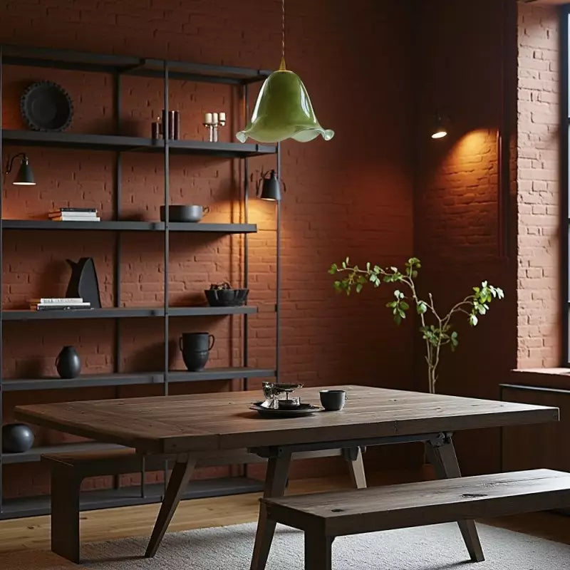 Verdantia Glow Retro Floral Green Glass Pendant Light