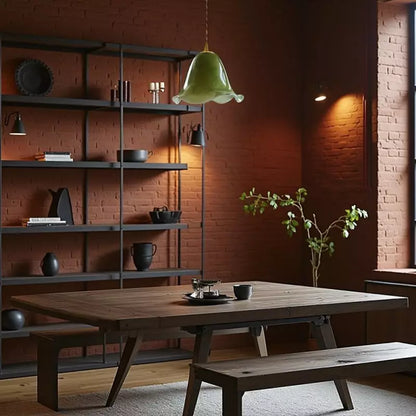 Verdantia Glow Retro Floral Green Glass Pendant Light