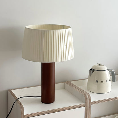 Solid Wood Vintage Fabric Lampshade LED Table Lamp