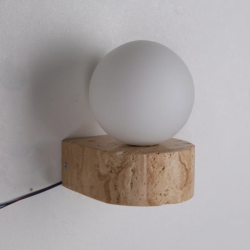 Natural Travertine Hemisphere Wall Sconce