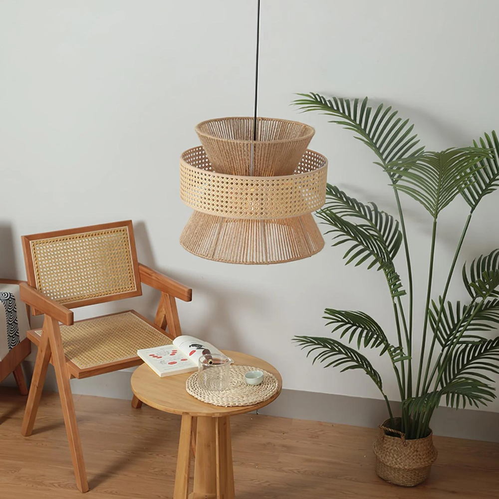 Handwoven Hemp Rope Rattan Veil Pendant Lamp