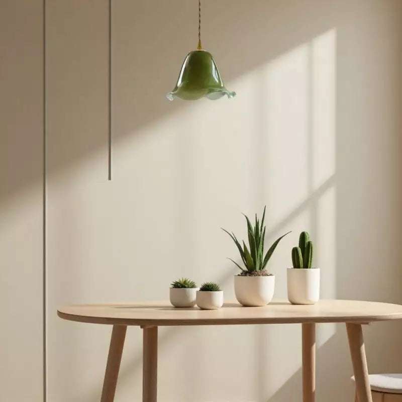 Verdantia Glow Retro Floral Green Glass Pendant Light