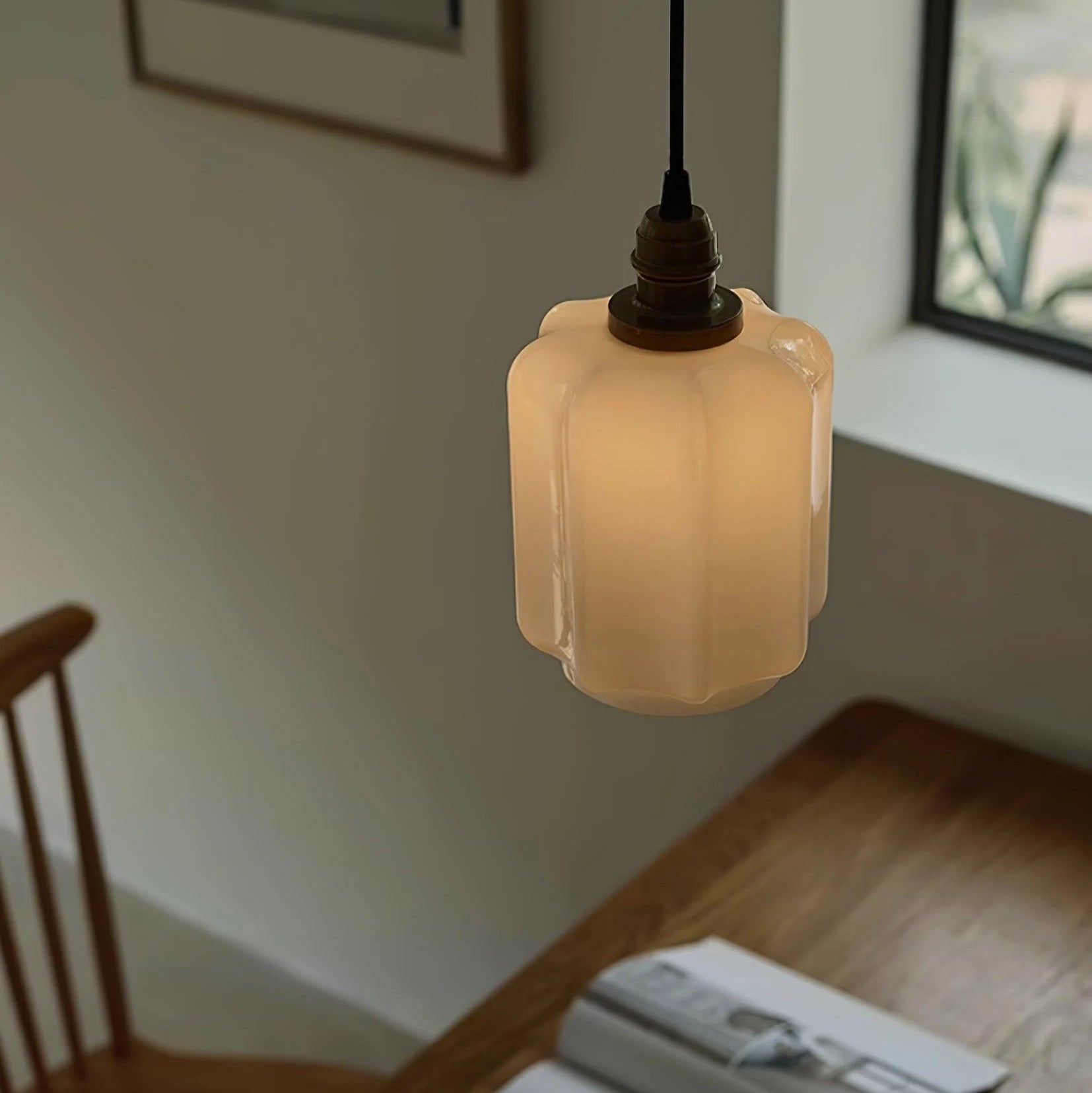 Aurelia Vintage Retro White Jade Glass Pendant Light