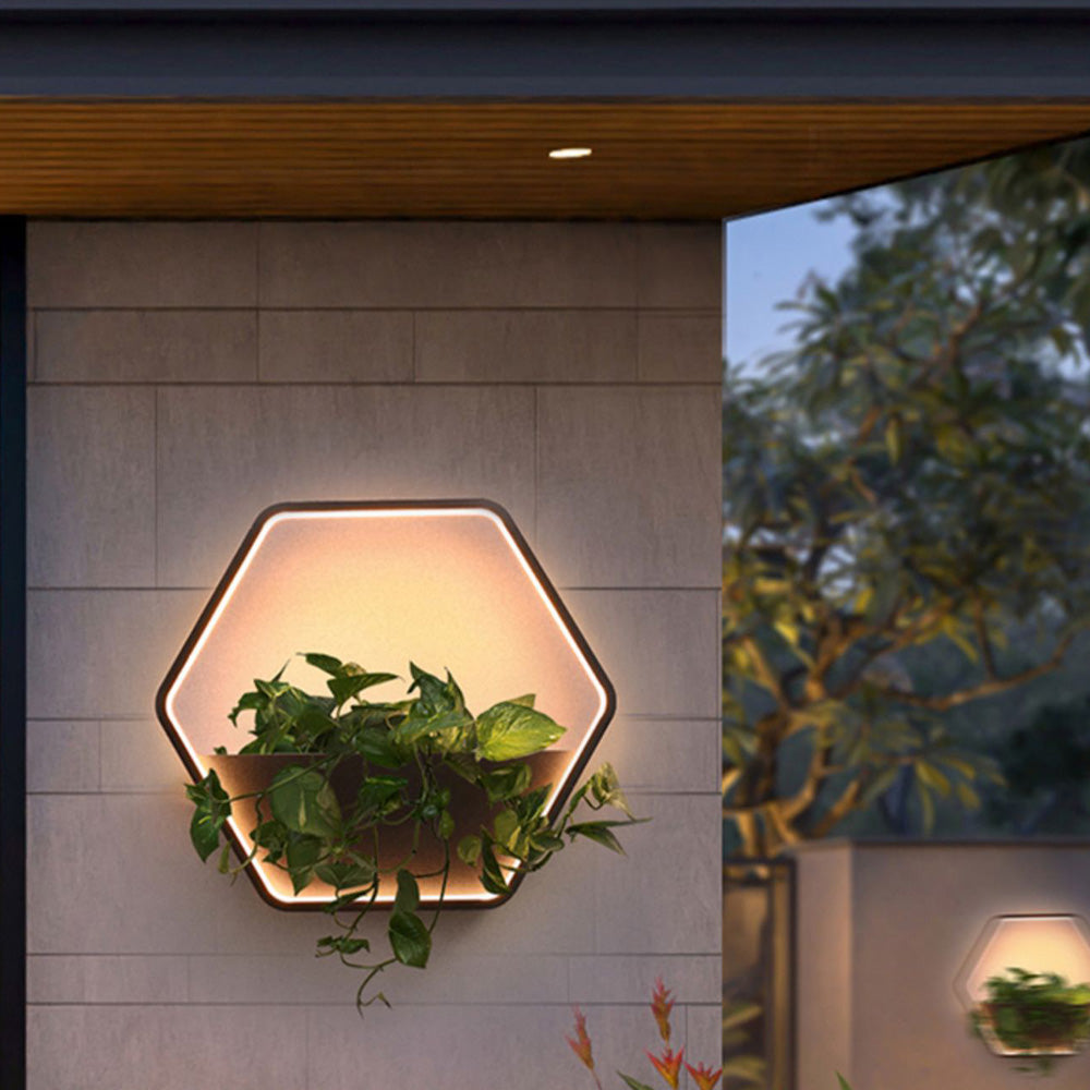 Minimalist Hexagonal Ring With Shelf  IP65 Waterproof Outdoor Lamp