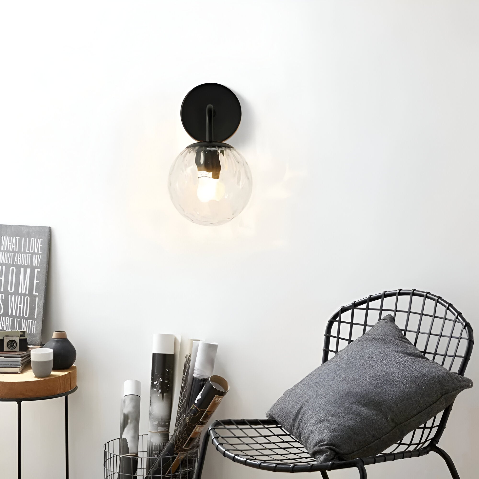 Modern Retro Rippled Glass Sphere Wall Lamp