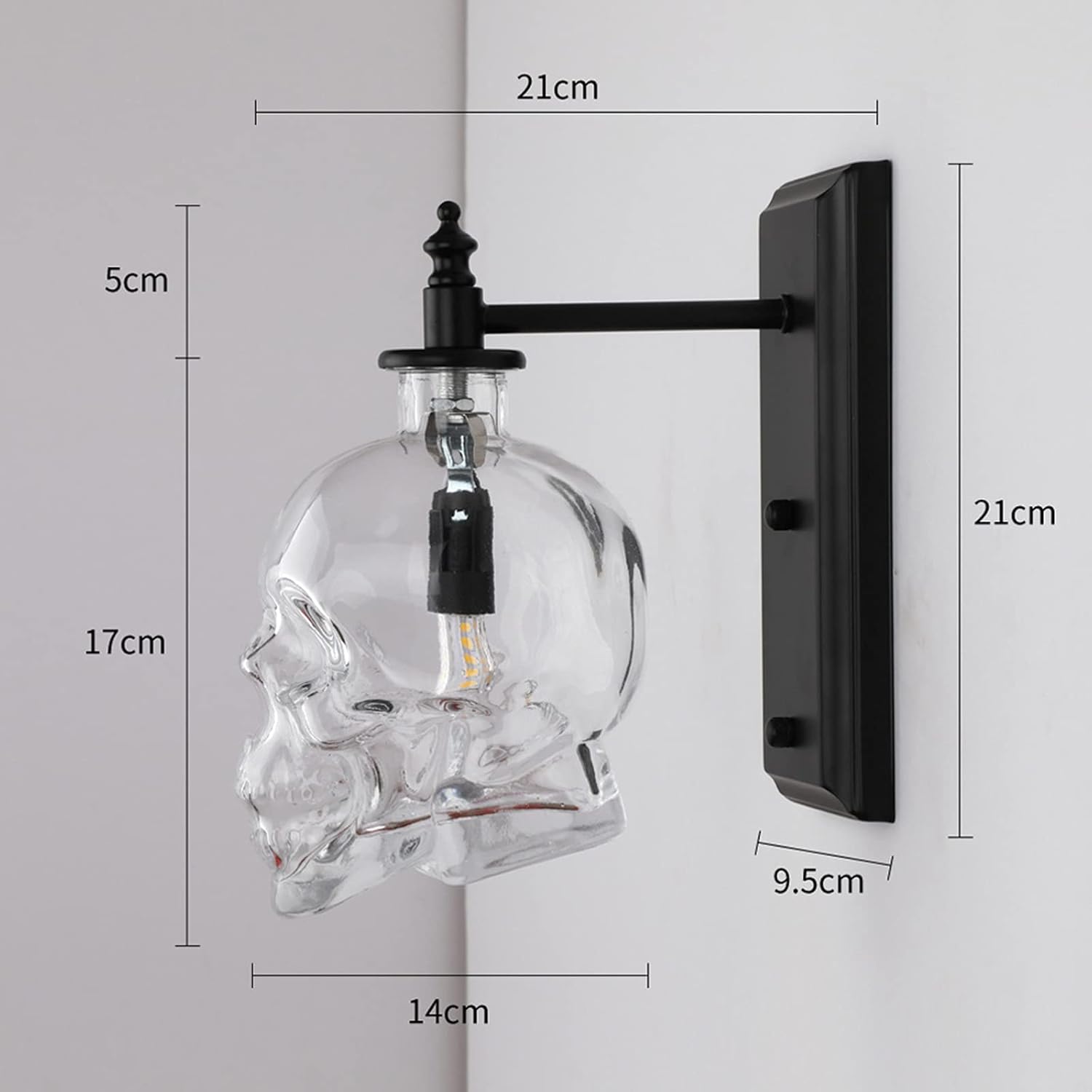 Clear Glass Skull Wall Lamp