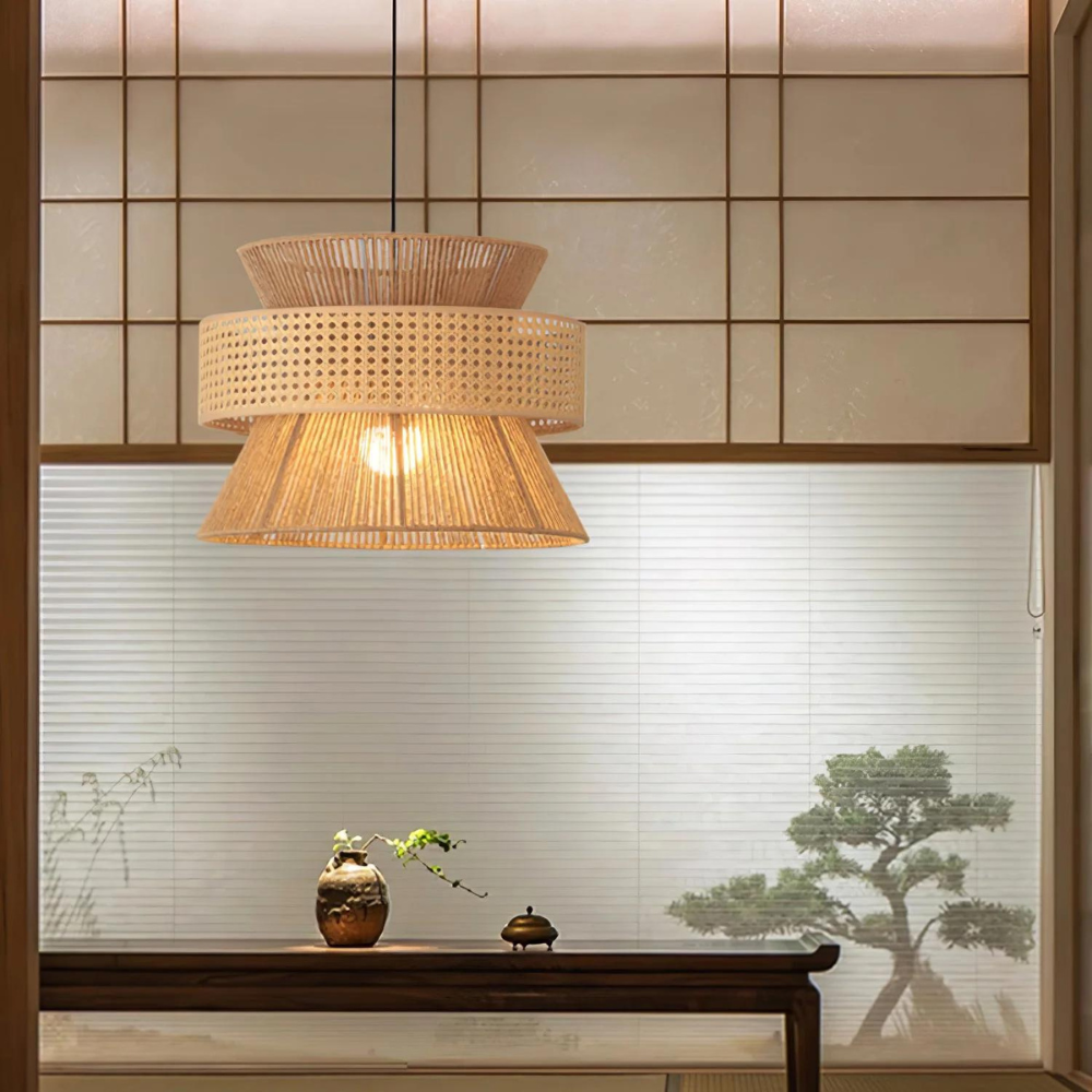 Rattan Veil Pendant Lamp - Handwoven Hemp Rope