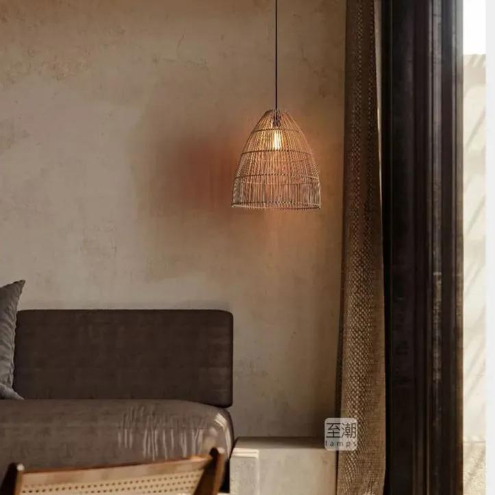 Lampe en rotin naturel rustique