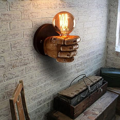 Retro Creative Wooden Fist Wall Lamp