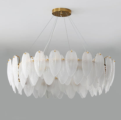 Luxury Gold Glass Feather Chandelier