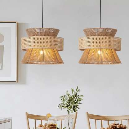 Handgewebte Hanfseil-Rattan-Vorhanglampe