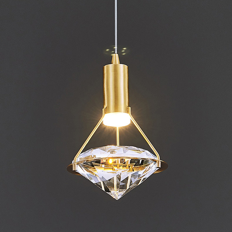 Diamond-Shaped Copper Crystal Pendant Lamp