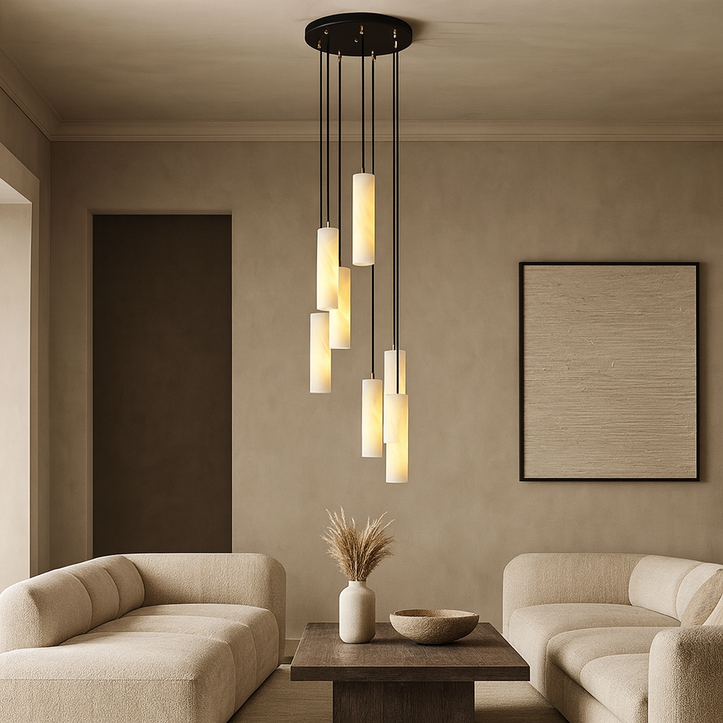 Serene Cylinder Modern Alabaster Marble Pendant Light