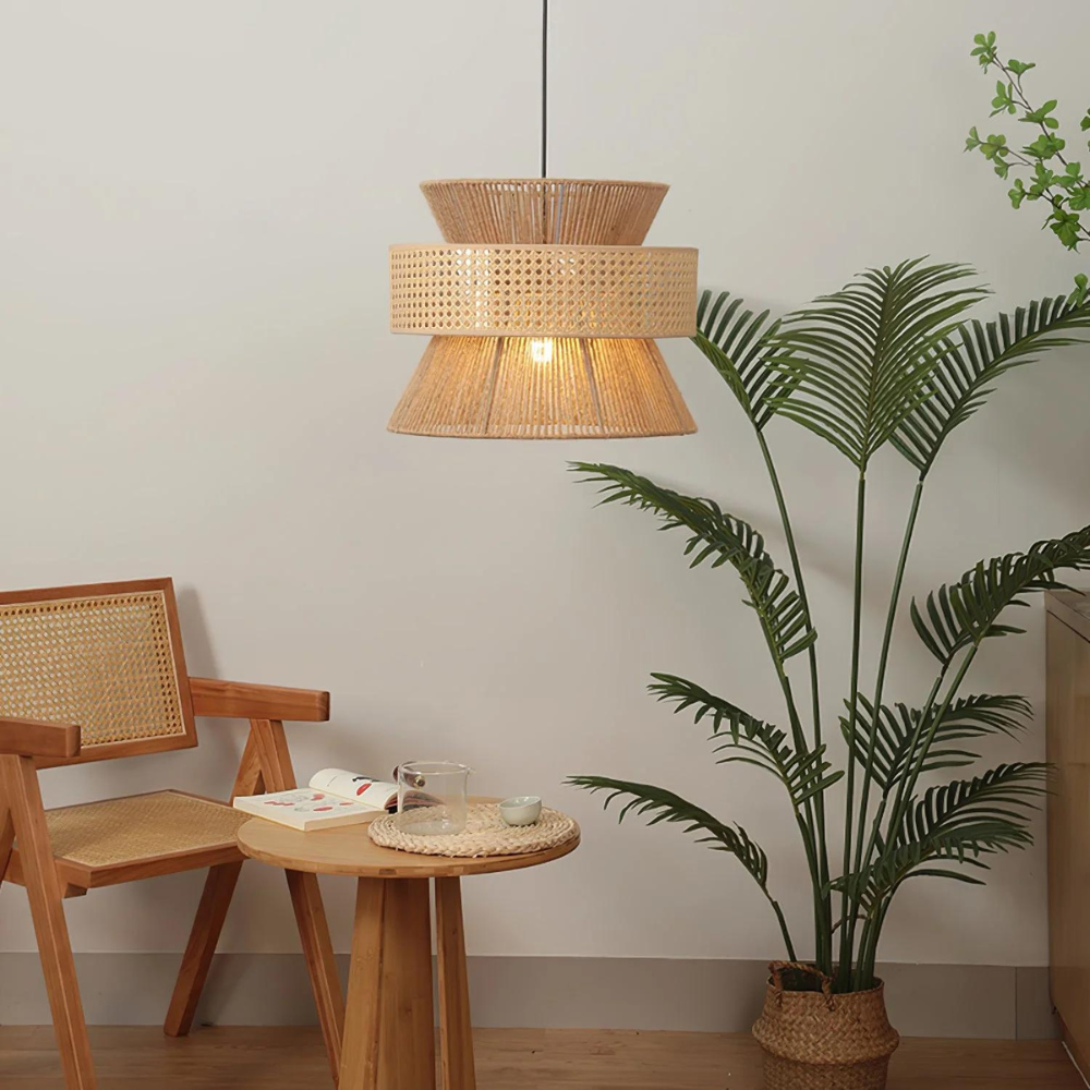 Rattan Veil Pendant Lamp - Handwoven Hemp Rope