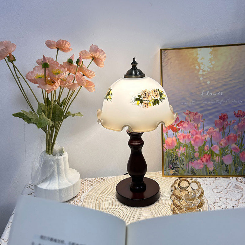 Dome Wood &amp; Glass Table Lamp