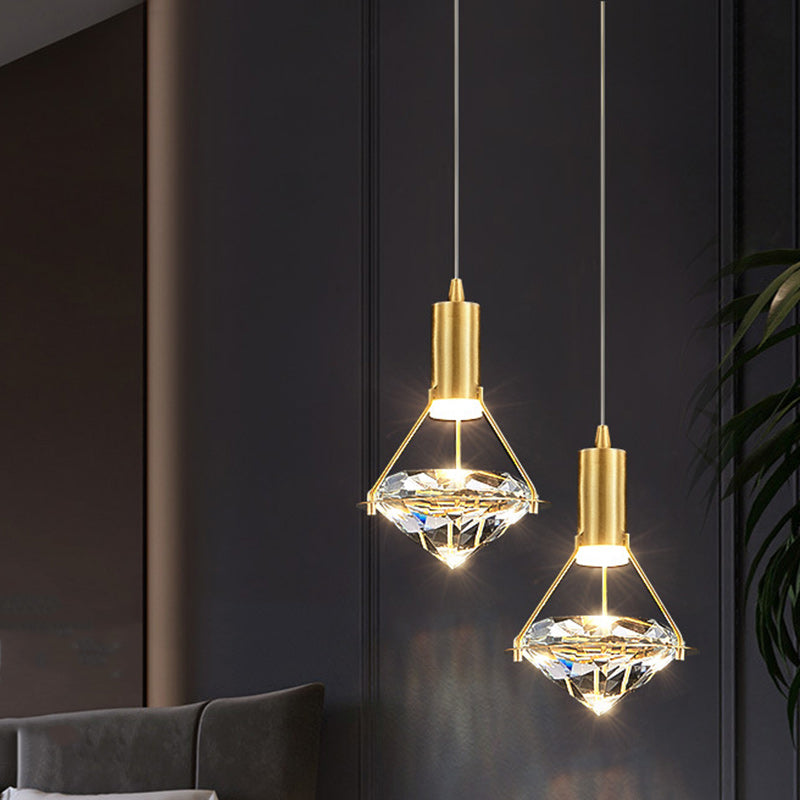 Diamond-Shaped Copper Crystal Pendant Lamp