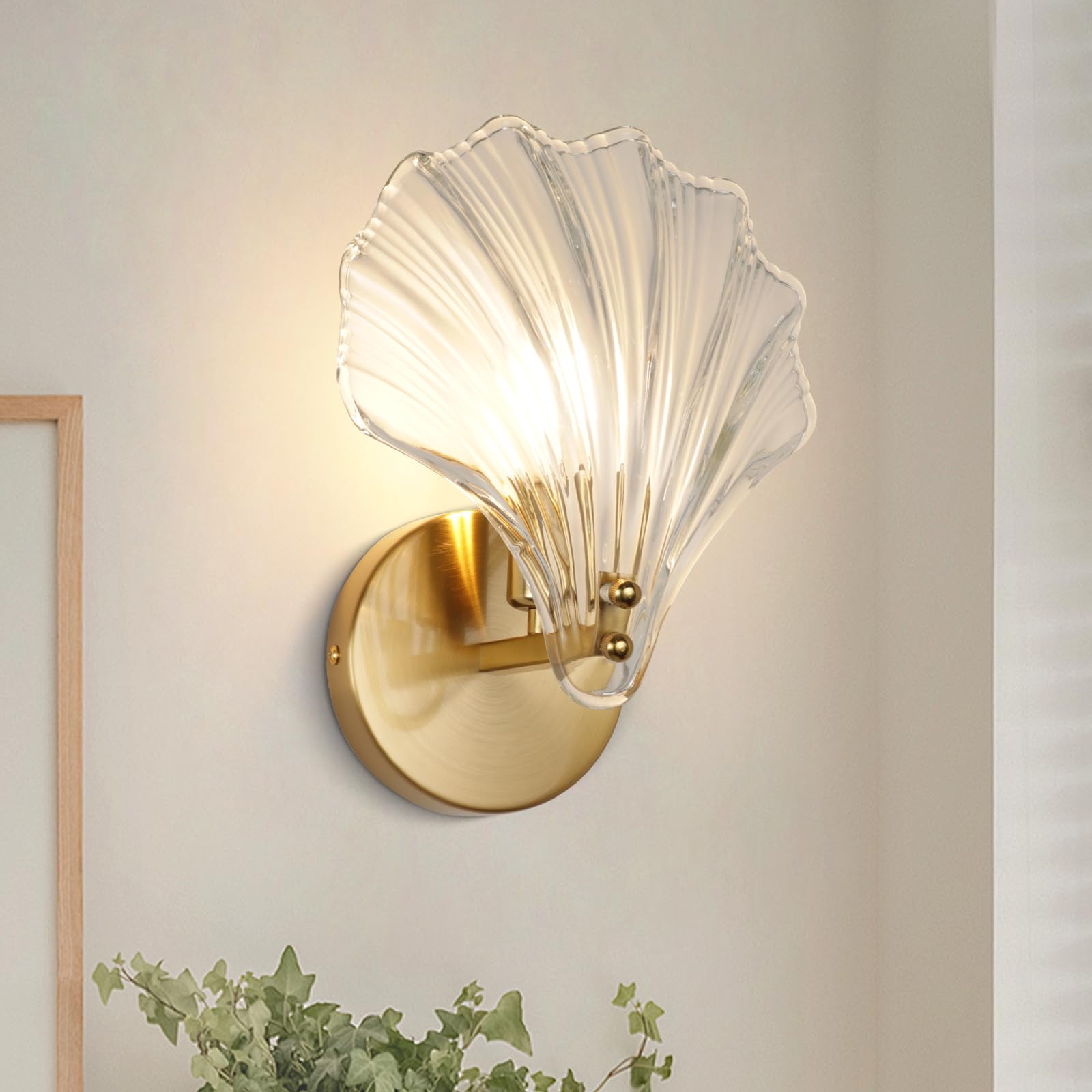 Art Brass Glass Seashell Wall Light