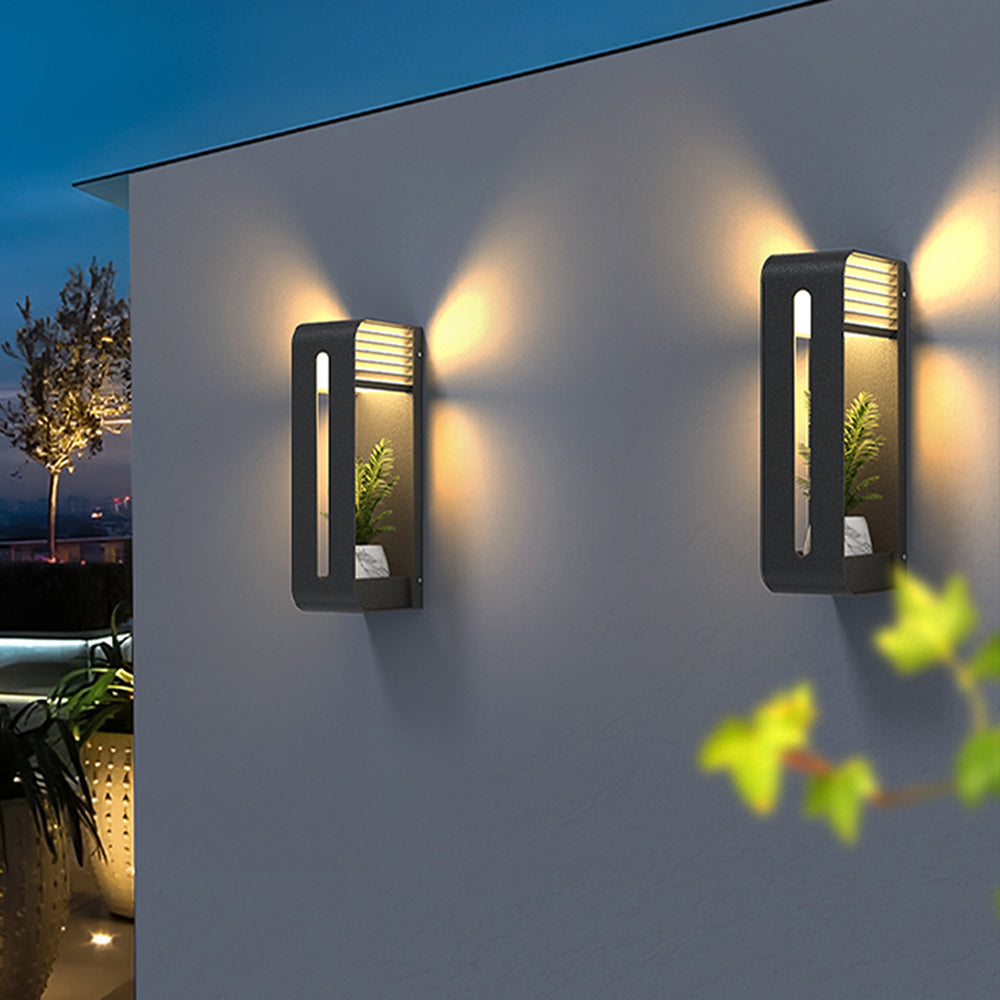 Modern Rectangular Metal Acrylic Solar Plants Pot Holder IP65 Waterproof Outdoor Wall Lamp