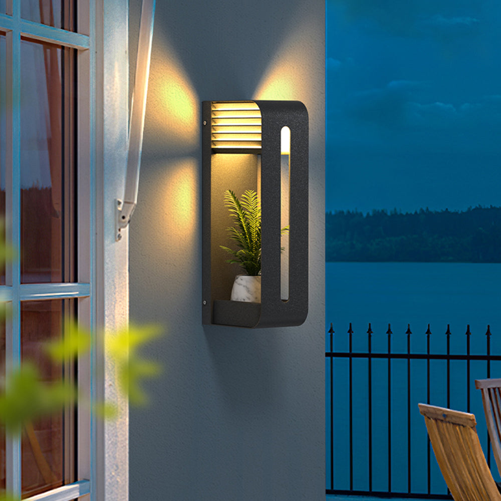 Modern Rectangular Metal Acrylic Solar Plants Pot Holder IP65 Waterproof Outdoor Wall Lamp