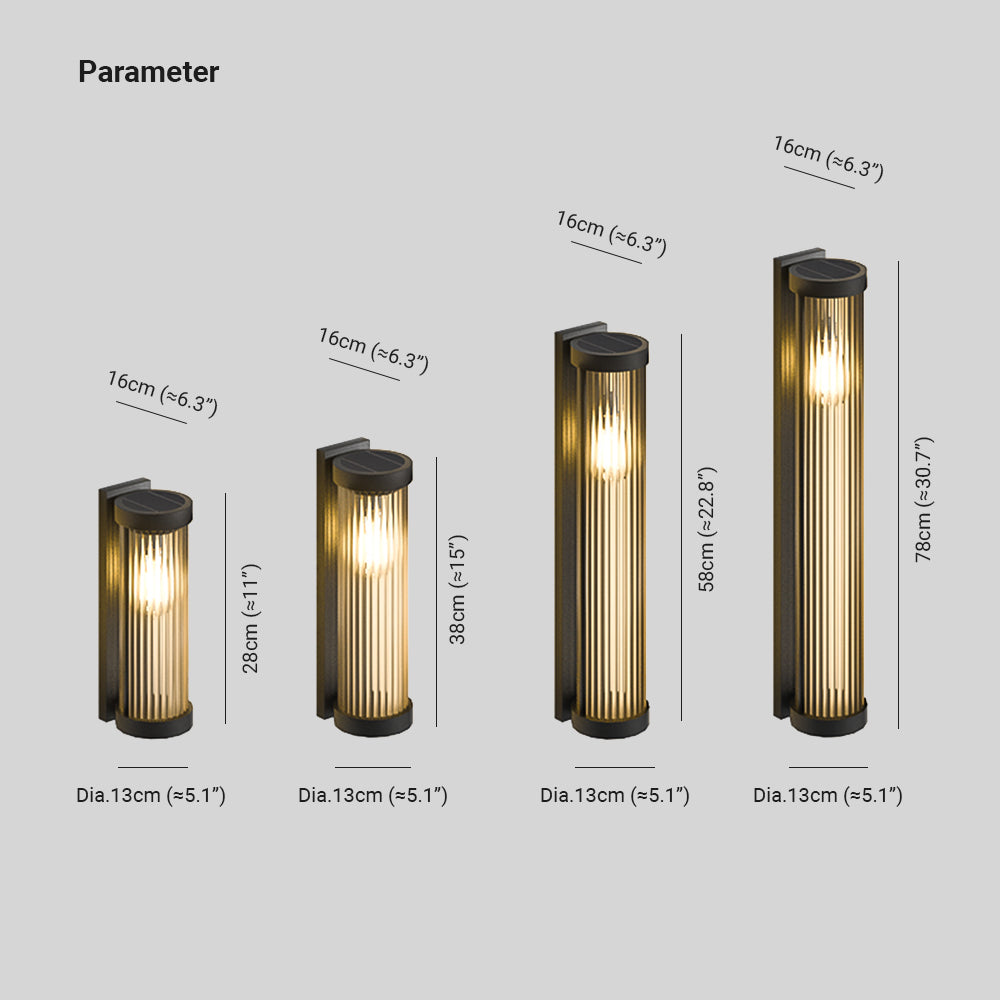 Lampe solaire extérieure moderne en métal et verre cylindrique étanche IP65