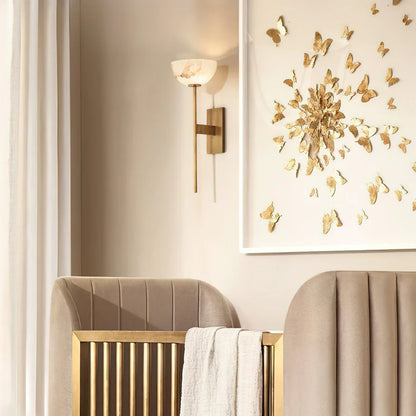 Lunara Glow Alabaster Brass Minimalist Wall Lamp