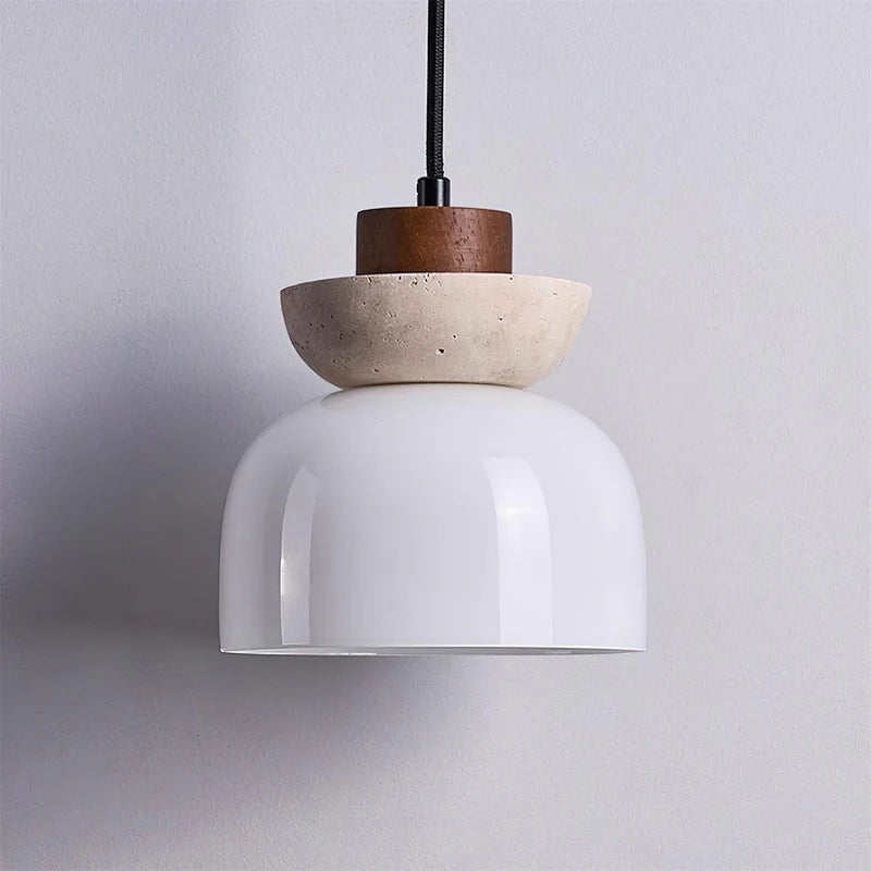Angelina Japandi Travertine Glass Pendant Light
