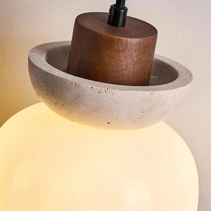 Angelina Japandi Travertine Glass Pendant Light
