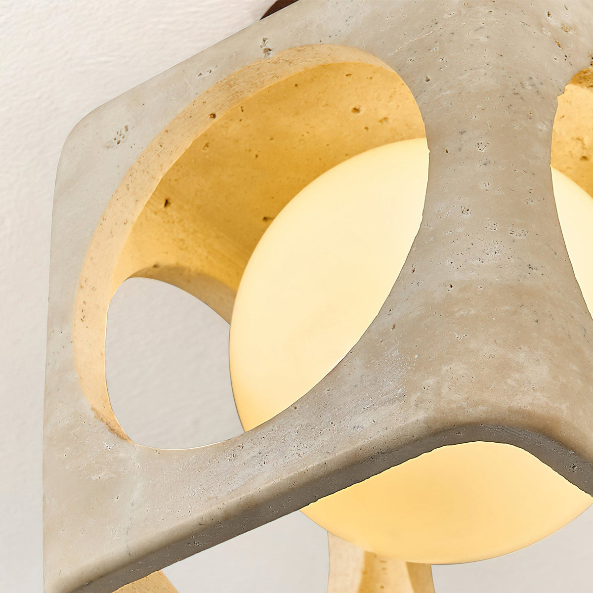 Saga Japandi Travertine Ceiling Light travertine texture close up