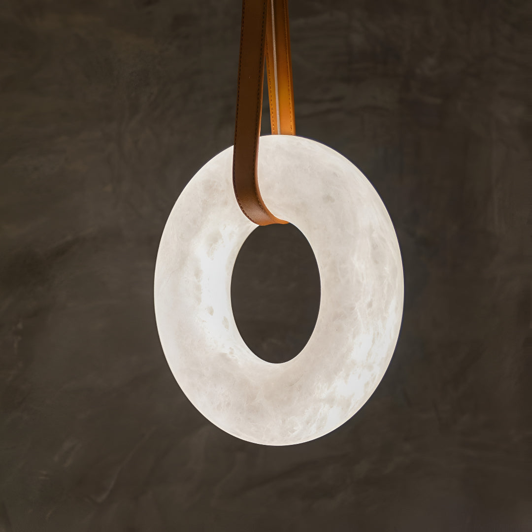 Aurelia Halo Nordic Alabaster Leather Strip Pendant Light