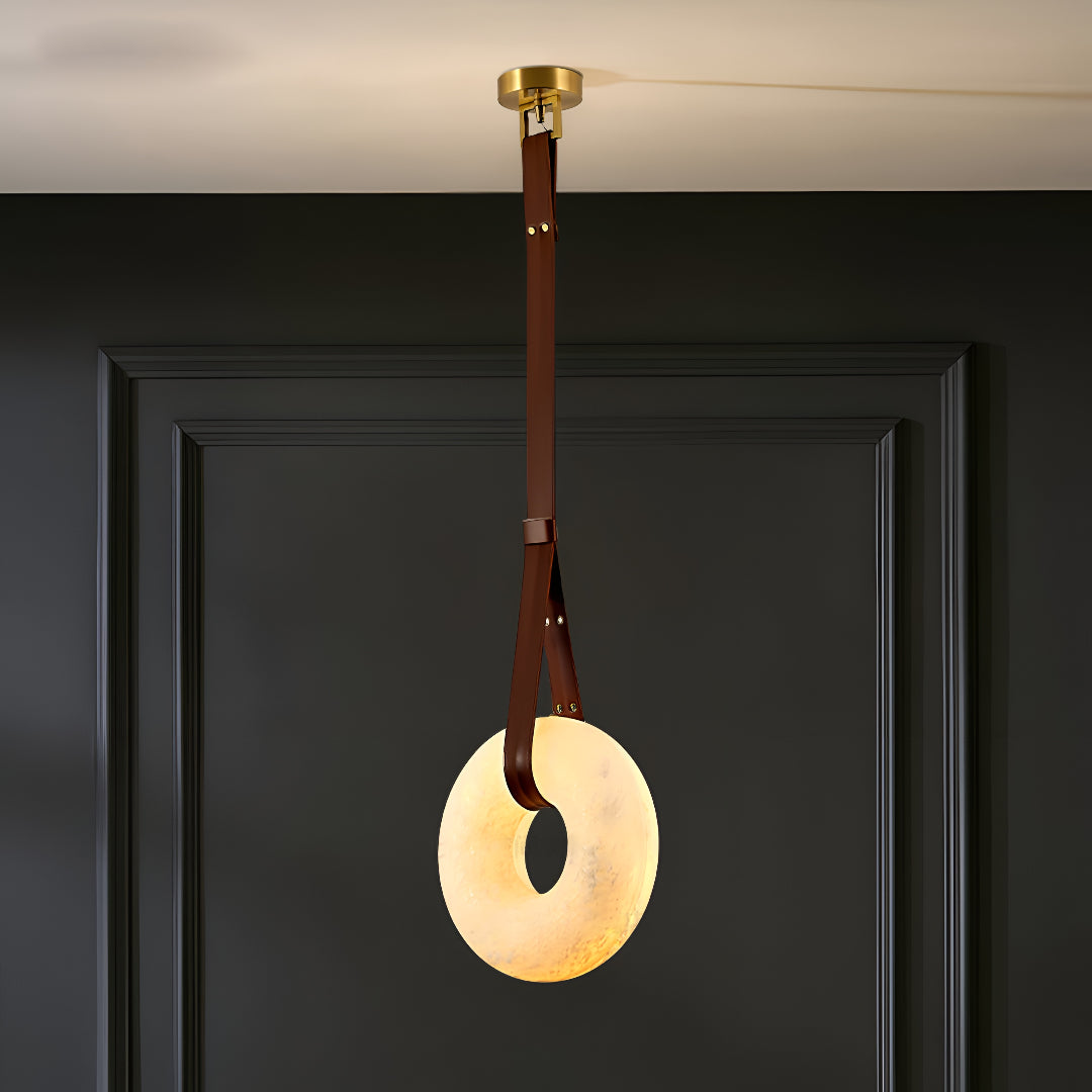 Aurelia Halo Nordic Alabaster Leather Strip Pendant Light