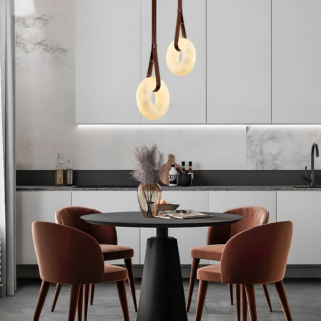 Aurelia Halo Nordic Alabaster Leather Strip Pendant Light