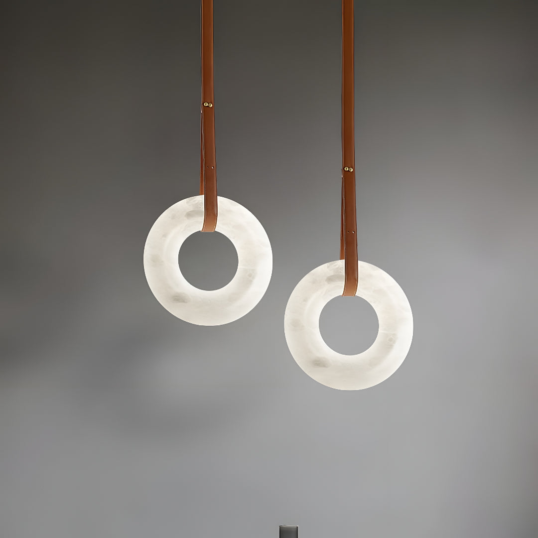 Aurelia Halo Nordic Alabaster Leather Strip Pendant Light