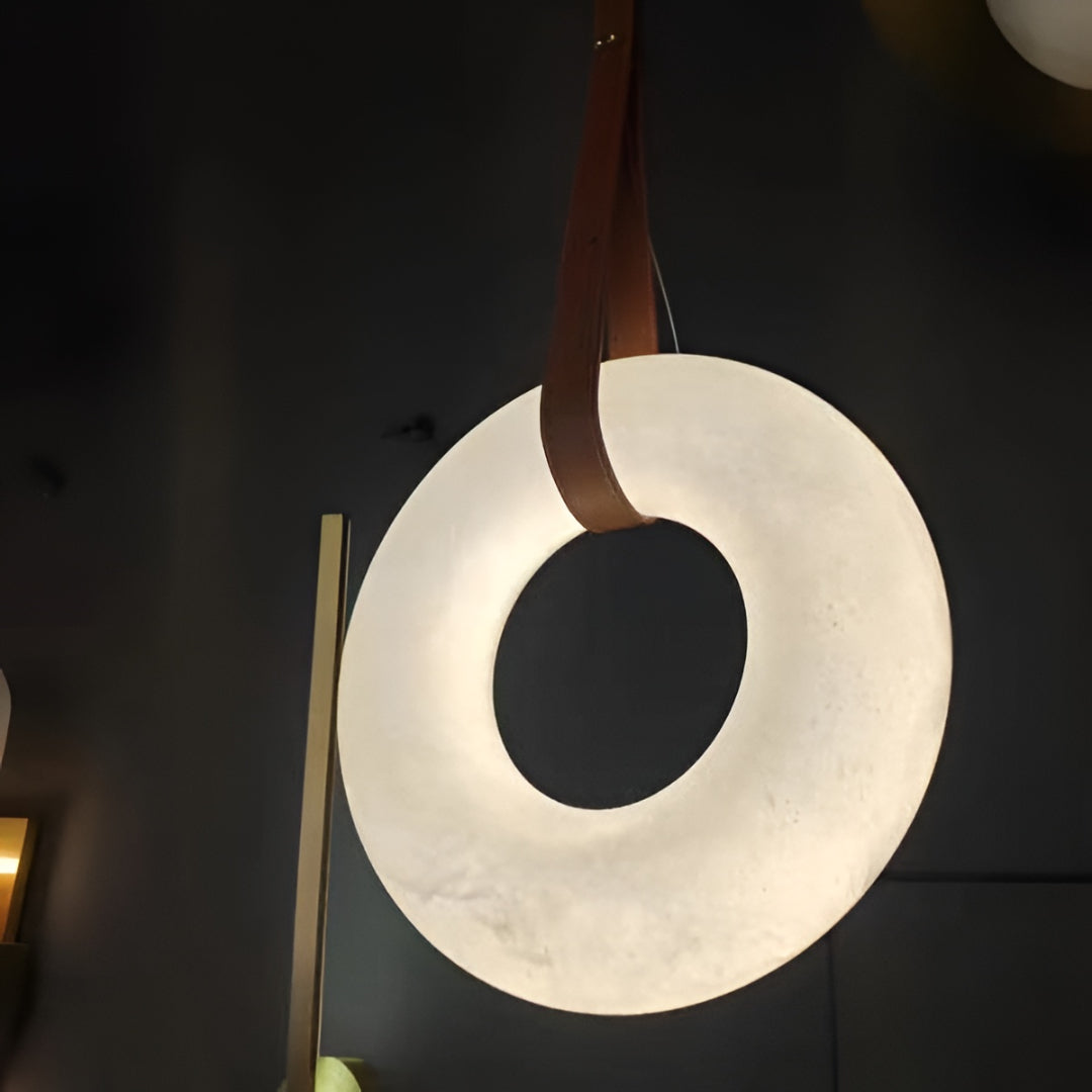 Aurelia Halo Nordic Alabaster Leather Strip Pendant Light